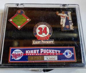 lot 27 image: Kirby Puckett Limited Edition Commemorative Hall of Fame Pin Set - Numbered only 5,000 Made - Minnesota Twins Baseball