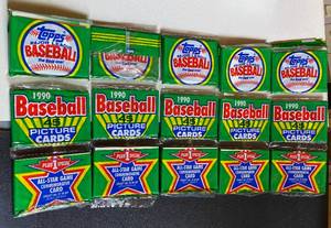 lot 75 image: (5) 1990 Topps Baseball Card Rack Packs