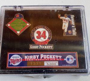 lot 200 image: Kirby Puckett Limited Edition Commemorative Hall of Fame Pin Set - Numbered only 5,000 Made - Minnesota Twins Baseball