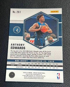 lot 189A image: Anthony Edwards RC 2020-21 Mosaic #201 Rookie Minnesota Timberwolves Basketball Card