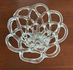 lot 39 image: Hand Blown Lattice Glass Tapered Web Lattice Clear Fruit Bowl