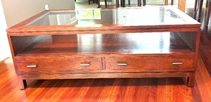 lot 2 image: Stickley Metropolitan Collection Cherry Glass Top Coffee Table with Drawers