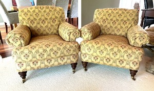 lot 21 image: Pair of Lovely Lillian August Upholstered Armchairs and Ottoman