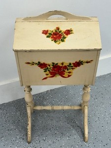lot 61 image: Vintage Hand Painted Wooden Sewing Box Stand