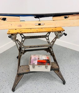 lot 116 image: Cross Country Ski Waxing Table, Black and Decker Workmate and Waxes, Brushes, Swix and More