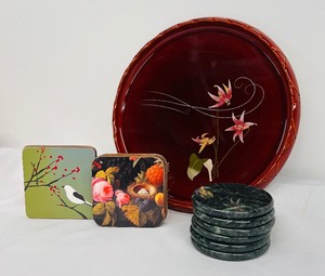lot 129 image: Beautiful Serving Tray and Three Sets of Coasters