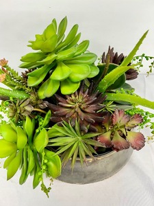 lot 204 image: Pretty Faux Succulents in Pretty Metal Pot