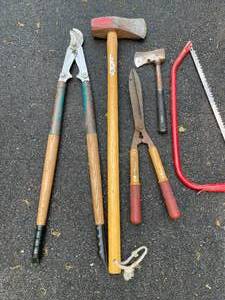 lot 223 image: Pruners, Hatchets, Cross Saw and Log Splitter