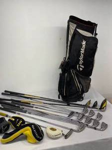 lot 287 image: Assorted Taylor Made Golf Clubs with Bag