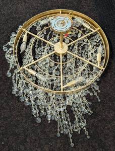 lot 32A image: Gorgeous Gold with Hanging Crystals Chandelier