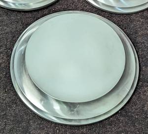 lot 221A image: Three Polished Nickel and Frosted Glass Flush Mount Ceiling Light Fixtures