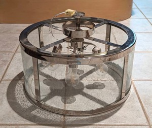 lot 72A image: Large Round Polished Nickel Semi Flush Ceiling Light Fixture
