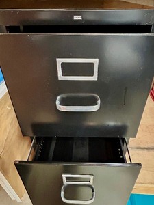lot 262 image: Black Two Drawer Metal File Cabinet