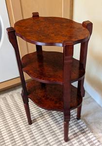 lot 18 image: Tiered Burled Wood Accent Table