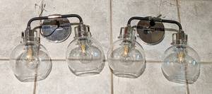 lot 43A image: Pair of Seeded Glass Wall Light Fixtures