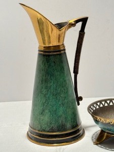 lot 298 image: Vintage Dayagi Brass Enamel Pitcher and Footed Bowl