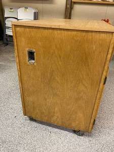 lot 105 image: Rolling Wooden Kitchen Storage Cabinet