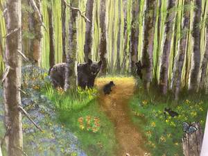 lot 127 image: Vintage Acrylic On Canvas Bears In The Woods Painting
