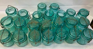 lot 188 image: Large Lot of Blue Ball Jars with 15 Having Lids