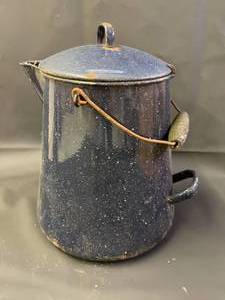 lot 211 image: Large Vintage Porcelain Coffee Pot with Wooden Handles