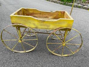 lot 220 image: Vintage Wooden Wagon with Metal Wheels