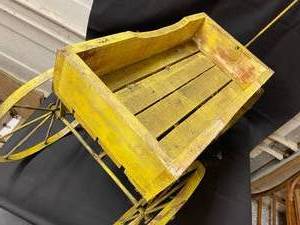 lot 223 image: Vintage Wooden Wagon with Metal Wheels