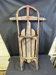 lot 239 image: Vintage Wooden Sled with Metal Runners