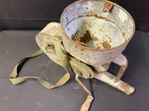 lot 251 image: Rusty Decorative Metal Grinder with Wooden Handle