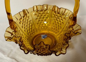 lot 49 image: Fenton Amber Glass Colonial Hobnail Ruffled Basket Bowl