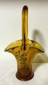 lot 62 image: Vintage Amber Glass Decorative Items including Fenton Glass Amber Hobnail 5 3 Footed Egg Shape Bud Vase