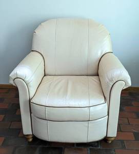 lot 1 image: Cream and Brown Italian Leather Armchair