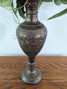lot 96 image: Vintage Brass Vase and Faux Florals