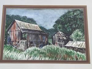 lot 17 image: Framed Scenic Farmhouse Watercolor Painting by Adams