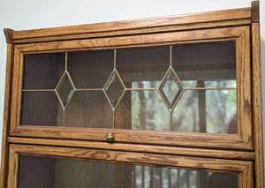 lot 16 image: Glass Front Barrister Style Oak Bookcase