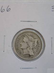 1866 THREE CENTS NICKEL