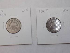 1869 SHEILD NICKEL WEXTRA DATELESS NICKLE