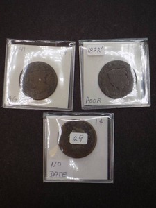 3 Large Cents - No Date 1822- 1841