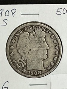 1908S BARBER HALF DOLLAR