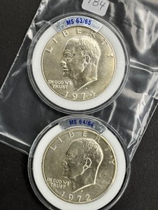 2 EISINHOWER DOLLARS 1973S, 1974S SILVER CLAD 40%