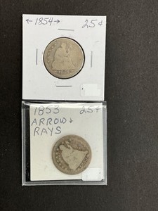 2 SEATED LBERG QUARTERS - 1853 ARROWS & RAYS, 1954 ARROWS