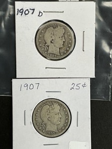 2 BARBER QUARTER 1907, 1907D