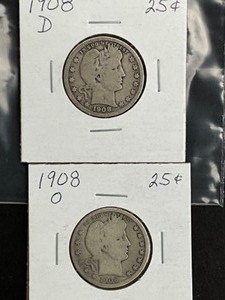 2 BARBER QUARTERS 1908D - 1908O