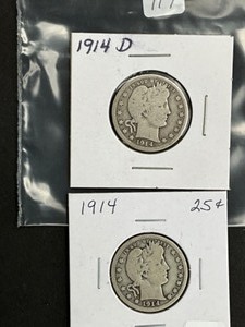 2 BARBER QUARTER 1914, 1914D