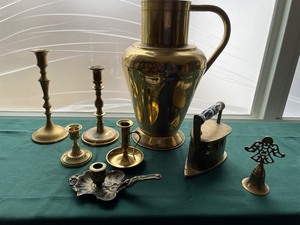 lot 128 image: Brass Collection with Candlesticks