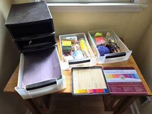 lot 95 image: Arts & Crafts Supplies with New 50 Colored Pencils with Cabinet