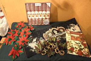 lot 101 image: Holiday Party Set--napkin rings, tablecloth