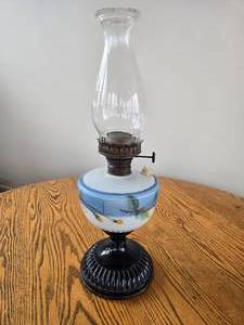 lot 130 image: Kerosene Lamp with Fall Leaves