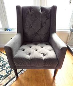 lot 134 image: Pier One Gray Suede Wing Backed Chair