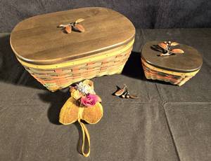 Two Longaberger Baskets with Leaf Tops & Inserts
