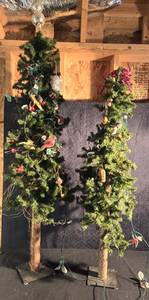 lot 163 image: Two Lighted Decorated Holiday Trees